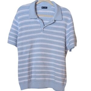 Light Blue And White Men's Short Sleeve Knit Polo Sweater/Shirt . LG